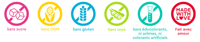 Site Web-Page d'accueil-Icônes-Anglais_071824 Sans sucre, sans OGM, sans gluten, sans soja, sans colorants, arômes ou édulcorants artificiels, fabriqué avec amour