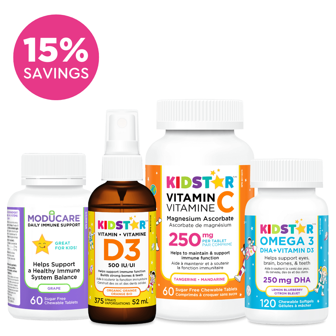 KidStar Immunity Plus bundle, vitamin C, vitamin D3, omega 3, Moducare grape chew