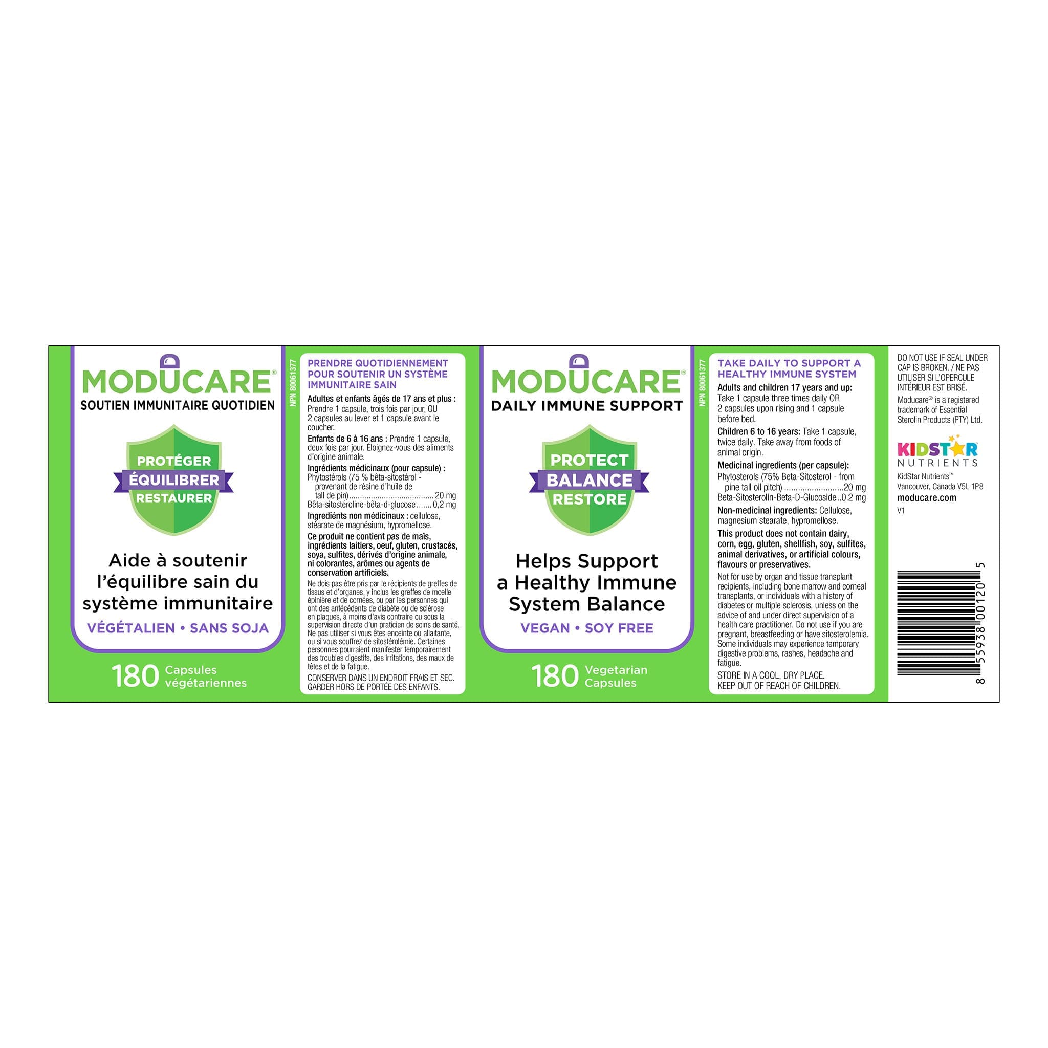 Moducare 180 capsules product label