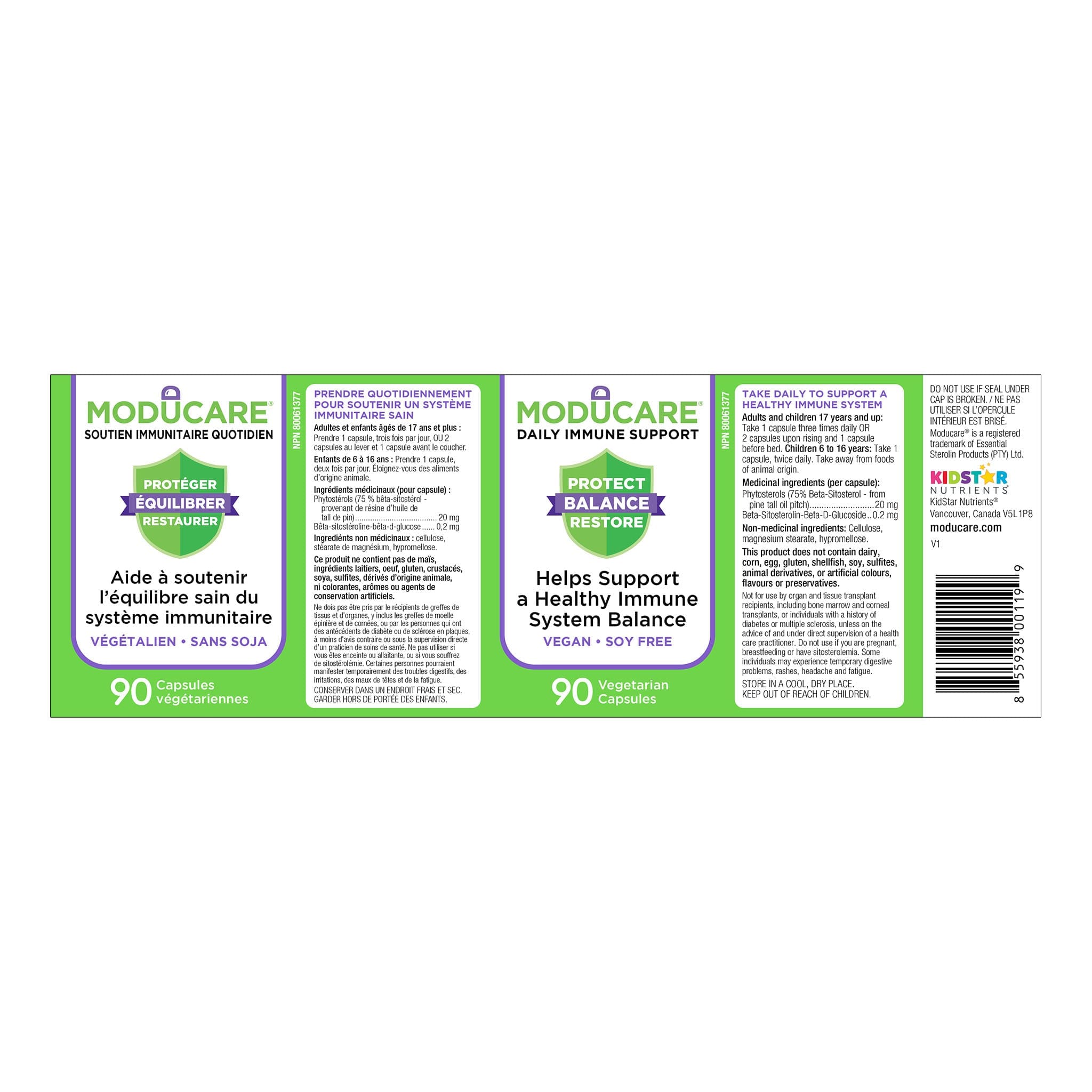 Moducare 90 capsules product label